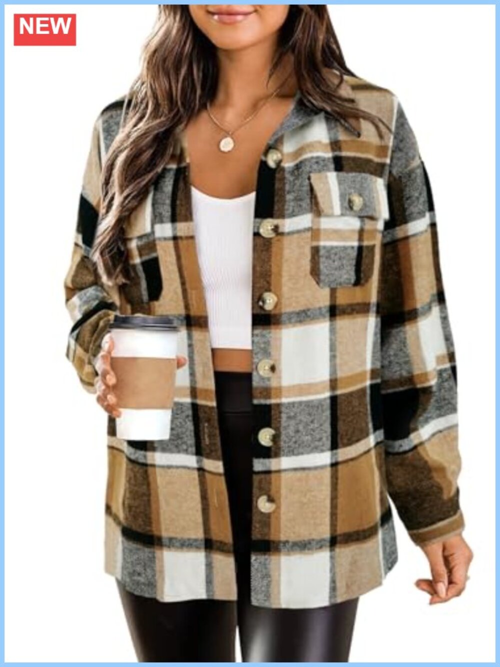 Women Plaid Flannel Shacket Casual Jacket Winter